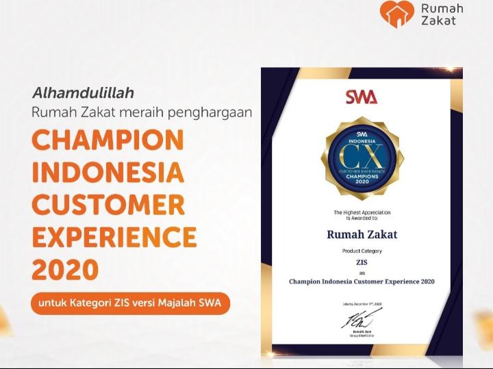 RUMAH ZAKAT RAIH PENGHARGAAN CUSTOMER EXPERIENCE CHAMPION DAN TOP 3 DIGITAL MARKETING CHAMPION 2020